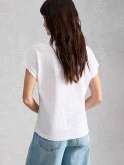 White Stuff Nelly Notch Neck Contrast Stitch T-Shirt, White/Blue - view 2, White/Blue