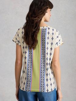 White Stuff Nelly Notch Neck Abstract T-Shirt, White - view 2, White