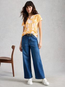 White Stuff Nelly Notch Neck Floral T-Shirt, Yellow, Yellow