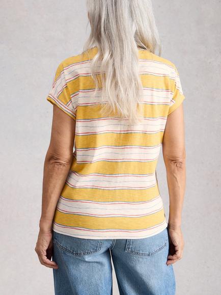 White Stuff Nelly Striped Notch Neck T-Shirt, Yellow/White - view 2, Yellow/White