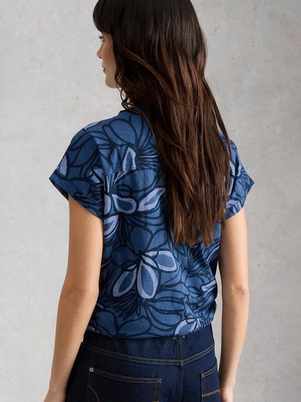 White Stuff Neve V-Neck Floral Top, Blue - view 2, Blue
