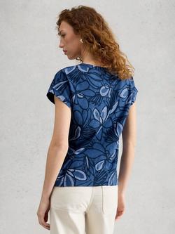 White Stuff Nina Notch Neck Floral T-Shirt, Dark Blue - view 2, Dark Blue