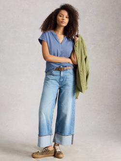 White Stuff Nina Notch Neck T-Shirt, Mid Blue, Mid Blue