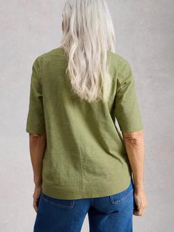 White Stuff Weaver Broderie Detail Top, Khaki - view 2, Khaki