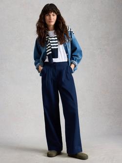 White Stuff Clara Pleated Wide Leg Trousers containing TENCEL™ Lyocell, Midnight, Midnight