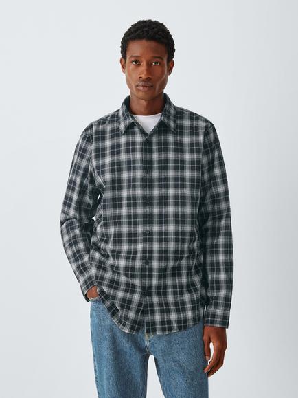Kin Seersucker Check Cotton Regular Fit Shirt, Black, Black