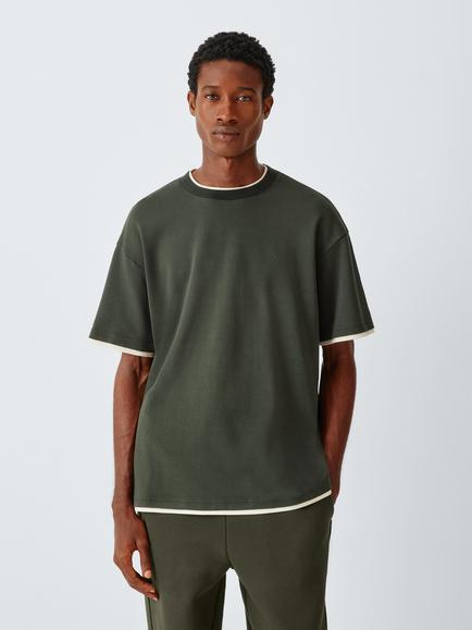 Kin Cotton Regular Fit Crew Neck T-Shirt, Peat/Ecru, Peat/ Ecru