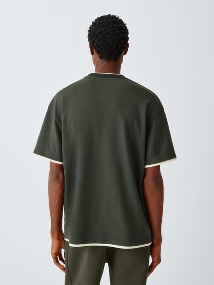Kin Cotton Regular Fit Crew Neck T-Shirt, Peat/Ecru - view 2, Peat/ Ecru