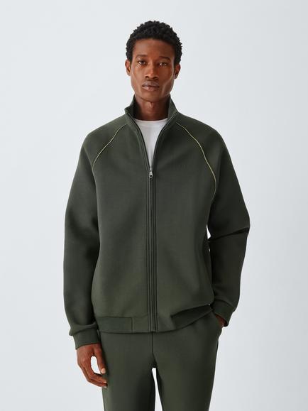 Kin Scuba Piped Cotton Rich Hoodie, Peat/ Dusky Green, Peat/ Dusky Green