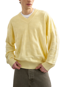 Topman Relaxed Fit Textured Knit V-Neck Jumper, Yellow, Yellow
