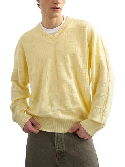 Topman Relaxed Fit Textured Knit V-Neck Jumper, Yellow, Yellow