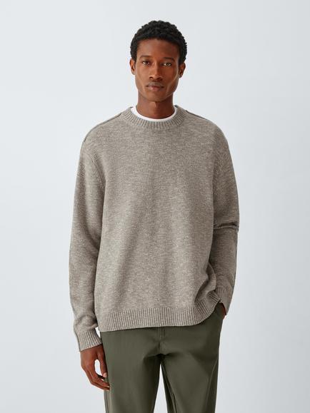 Kin Crew Neck Merino Wool Cotton Blend Jumper, Mushroom