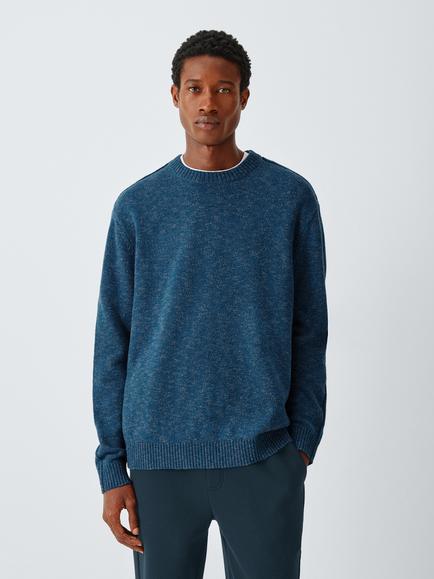 Kin Crew Neck Merino Wool Cotton Blend Jumper, Navy