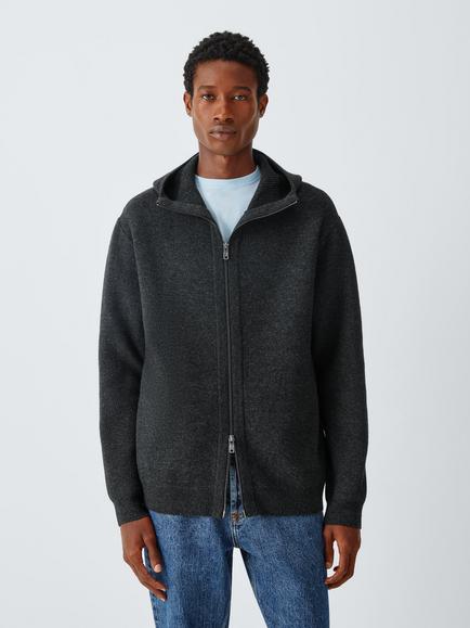 Kin Zip Front Merino Wool Blend Hoodie, Charcoal, Charcoal