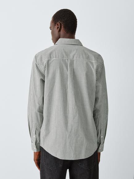 John Lewis Micro Check Cotton Shirt, Ecru Black - view 2, Ecru Black