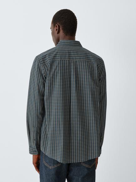 John Lewis Micro Check Cotton Shirt, Navy Blue Beige - view 2, Navy Blue Beige