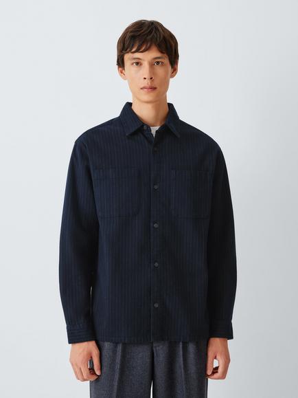 John Lewis Cotton Rich Regular Fit Stripe Shirt, Navy, Navy