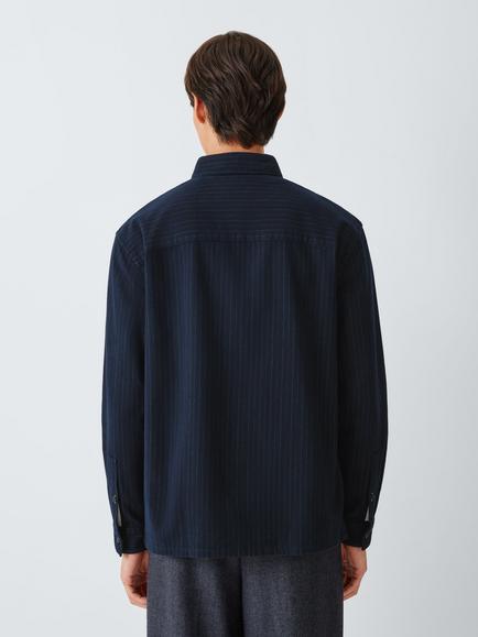 John Lewis Cotton Rich Regular Fit Stripe Shirt, Navy - view 2, Navy