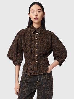 AllSaints Nancy Leopard Print Denim Shirt, Leppo Brown, Leppo Brown