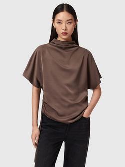AllSaints Leslie Cowl Neck Short Sleeve Top, Pot/Brown, Pot/Brown