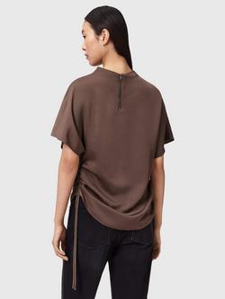 AllSaints Leslie Cowl Neck Short Sleeve Top, Pot/Brown - view 2, Pot/Brown