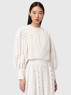AllSaints Hart Embroidered Crop Top, Optic White, Optic White