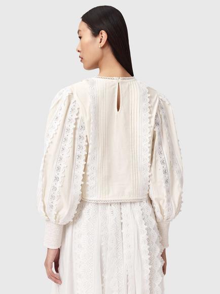AllSaints Hart Embroidered Crop Top, Optic White - view 2, Optic White