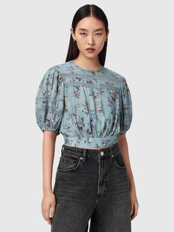 AllSaints Peony Floral Cropped Top, Vine Lake Blue, Vine Lake Blue