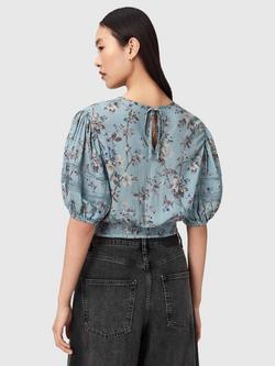 AllSaints Peony Floral Cropped Top, Vine Lake Blue - view 2, Vine Lake Blue