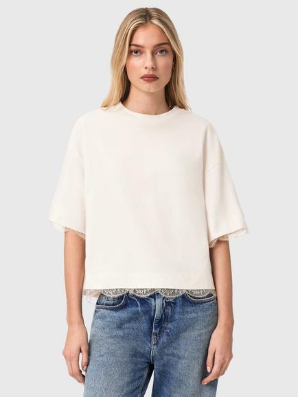 AllSaints Nia Lace Trim T-Shirt, White, White