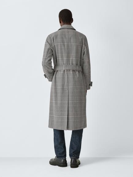 John Lewis Long Belted Check Cotton Blend Coat, Monochrome - view 2, Monochrome