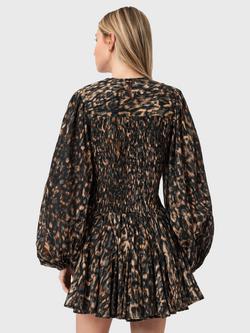 AllSaints Chia Animal Print Mini Skater Dress, Brown Mid - view 2, Brown Mid