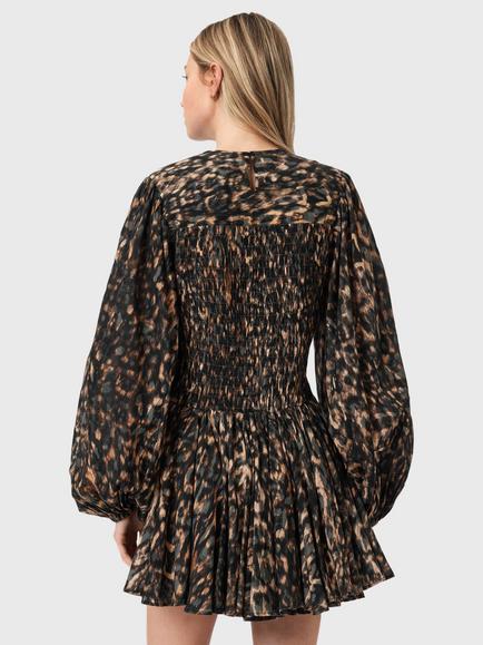 AllSaints Chia Animal Print Mini Skater Dress, Brown Mid - view 2, Brown Mid