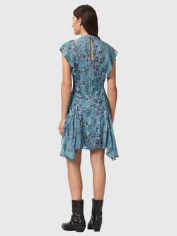AllSaints Fleur High Neck Floral Mini Dress, Blue - view 2, Blue