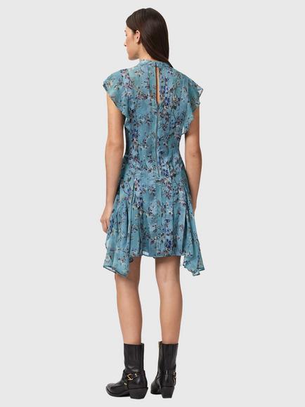 AllSaints Fleur High Neck Floral Mini Dress, Blue - view 2, Blue