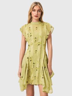 AllSaints Fleur High Neck Floral Mini Dress, Yellow, Yellow