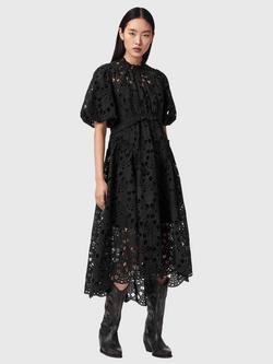 AllSaints Odette Lace Midi Dress, Black, Black