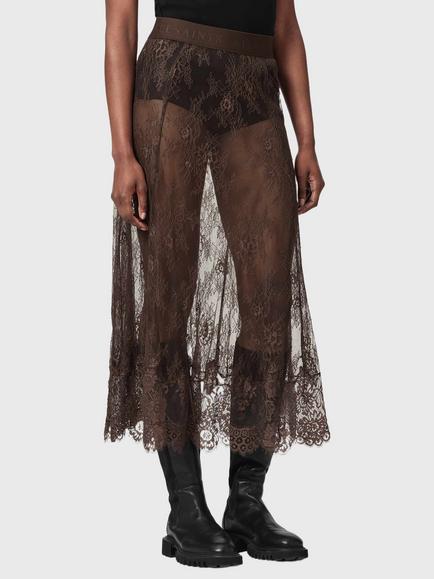 AllSaints Arran Lace Ankle Length Skirt, Brown, Brown