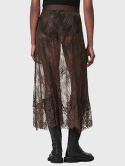 AllSaints Arran Lace Ankle Length Skirt, Brown - view 2, Brown
