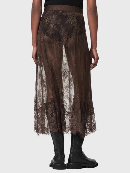 AllSaints Arran Lace Ankle Length Skirt, Brown - view 2, Brown