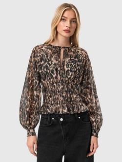 AllSaints Cern Blurred Animal Print Top containing LENZING™ ECOVERO™ Viscose, Prowl Golden, Prowl Golden