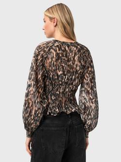 AllSaints Cern Blurred Animal Print Top containing LENZING™ ECOVERO™ Viscose, Prowl Golden - view 2, Prowl Golden