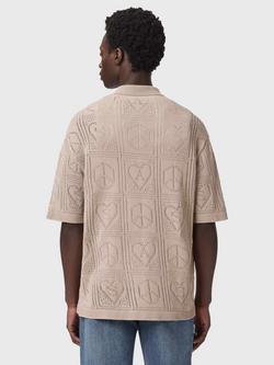 AllSaints Cotton Knitted Patterned Short Sleeve Cardigan, Sand - view 2, Sand