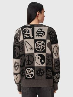 AllSaints Barker Cotton Cardigan, Tauple Brown/Black - view 2, Tauple Brown/Black