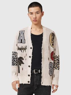 AllSaints Foxx Cotton Blend Cardigan, White/Multi, White/Multi