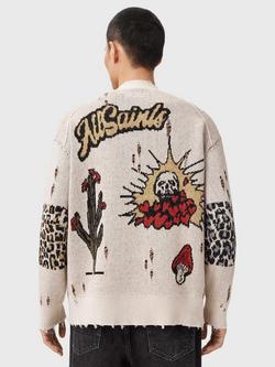 AllSaints Foxx Cotton Blend Cardigan, White/Multi - view 2, White/Multi