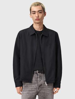 AllSaints Trey Zip Through Collared Bomber Jacket, Jet Black