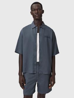 AllSaints Circe Oversized Short Sleeve Shirt containing TENCEL™ Lyocell, Moonstone Blue, Moonstone Blue