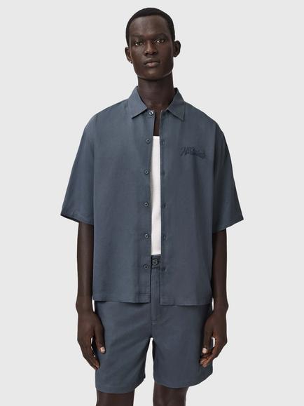 AllSaints Circe Oversized Short Sleeve Shirt containing TENCEL™ Lyocell, Moonstone Blue, Moonstone Blue