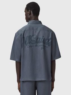AllSaints Circe Oversized Short Sleeve Shirt containing TENCEL™ Lyocell, Moonstone Blue - view 2, Moonstone Blue